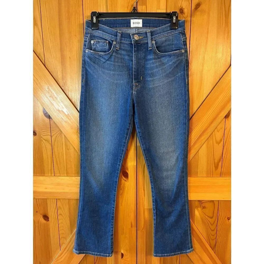 Hudson Harper High Rise Crop Flare Medium Wash Jeans Distressed Size 27 (8814)
